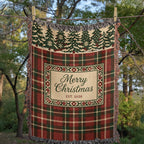 Plaid Family Christmas Woven Blanket - Tartan Throw with Name Plate, Est. 2026