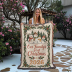 Our Family's First Christmas 2026 Woven Blanket - Snowman Family 'Merry Christmas' Throw