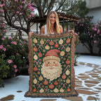 Retro Santa Face Christmas Woven Blanket - Vintage Santa Tapestry Throw