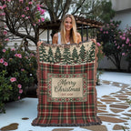 Plaid Family Christmas Woven Blanket - Tartan Throw with Name Plate, Est. 2026