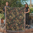 Dark Forest Floor Cottagecore Christmas Woven Blanket - Mushroom & Fern Tapestry Throw