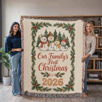 Our Family's First Christmas 2026 Woven Blanket - Snowman Family 'Merry Christmas' Throw