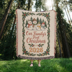 Our Family's First Christmas 2026 Woven Blanket - Snowman Family 'Merry Christmas' Throw