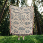 Toile de Jouy Christmas Woven Blanket - Blue & Cream Santa Sleigh Tapestry Throw