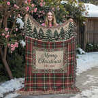 Plaid Family Christmas Woven Blanket - Tartan Throw with Name Plate, Est. 2026