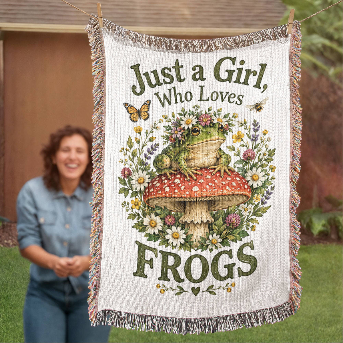 Just a Girl Who Loves Frogs – Cottagecore Woven Blanket