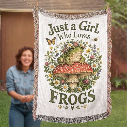 Just a Girl Who Loves Frogs – Cottagecore Woven Blanket