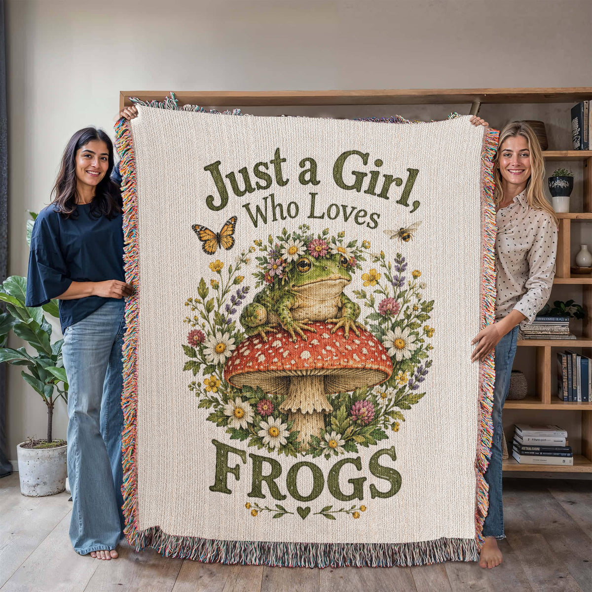 Just a Girl Who Loves Frogs – Cottagecore Woven Blanket