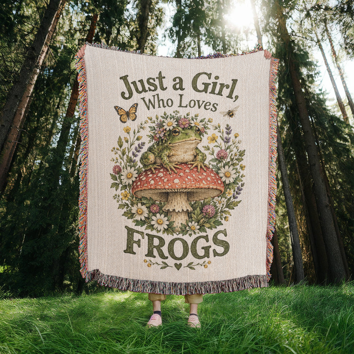 Just a Girl Who Loves Frogs – Cottagecore Woven Blanket