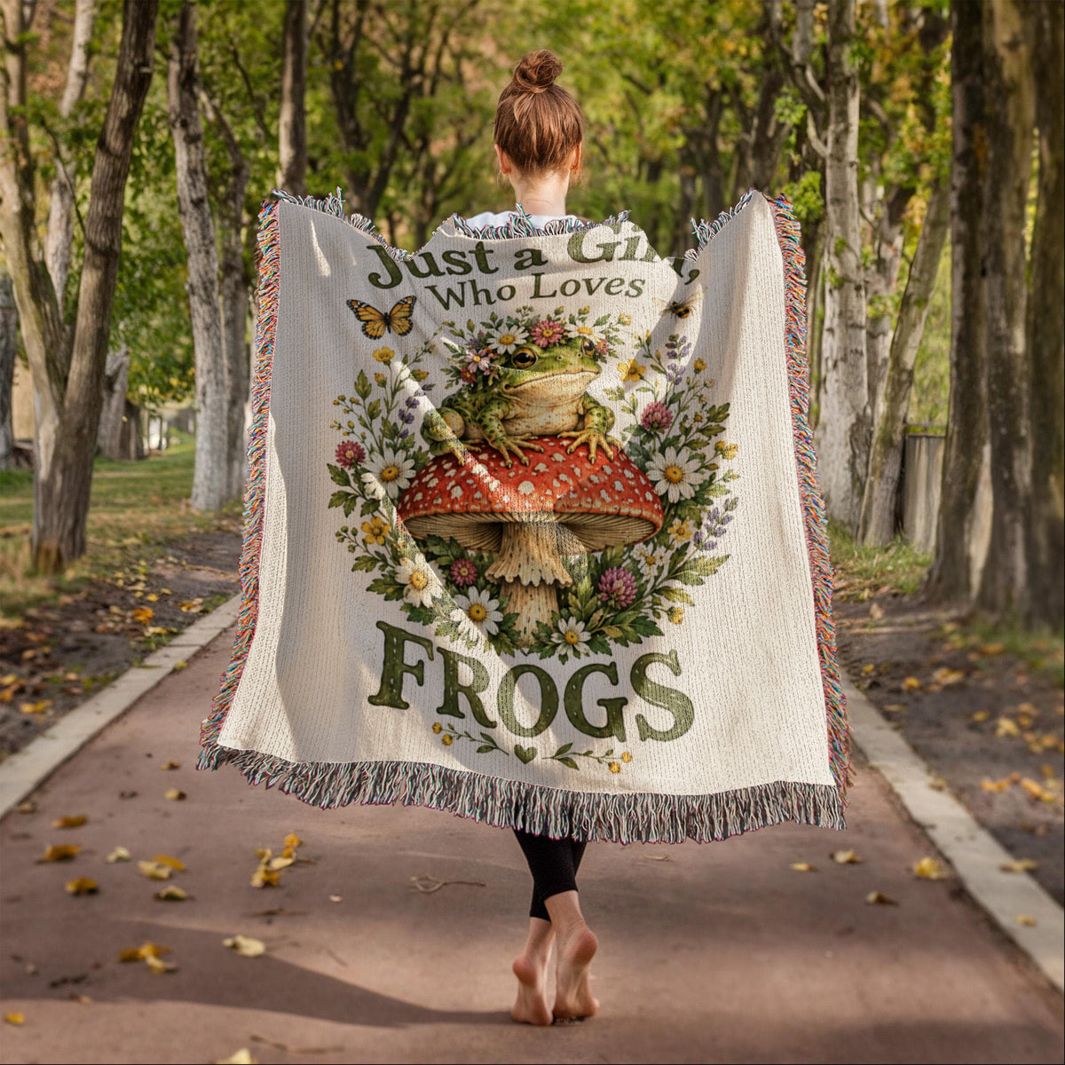 Just a Girl Who Loves Frogs – Cottagecore Woven Blanket
