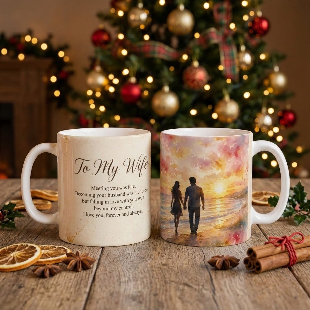 To My Wife — sunset beach, couple holding hands - Mug