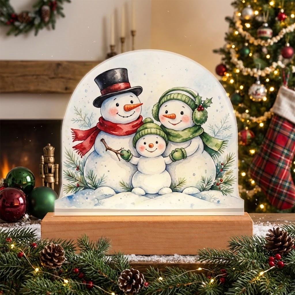 Snowman Family LED Plaque – Custom Cut Acrylic Christmas Night Light