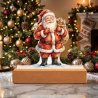 Santa Claus LED Plaque – Custom Cut Acrylic Christmas Night Light with Toy Sack