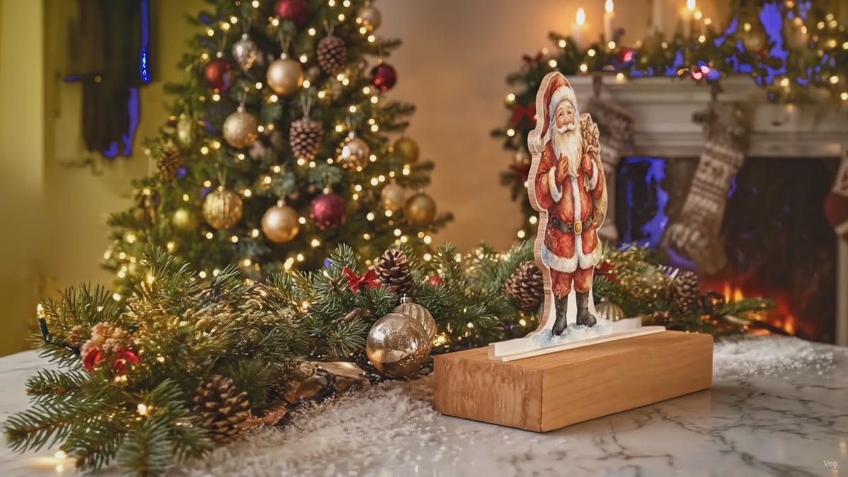 Santa Claus LED Plaque – Custom Cut Acrylic Christmas Night Light with Toy Sack