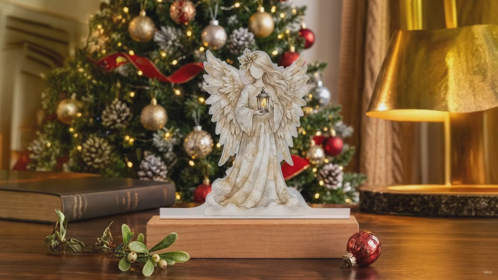 Christmas Angel LED Plaque – Custom Cut Acrylic Night Light with Lantern