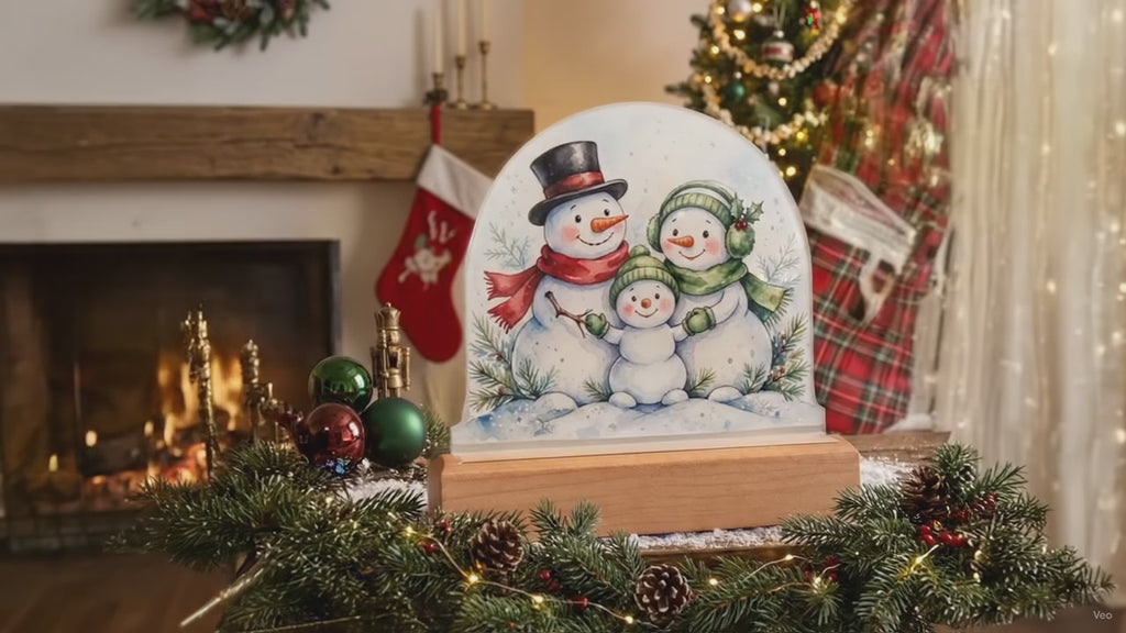 Snowman Family LED Plaque – Custom Cut Acrylic Christmas Night Light