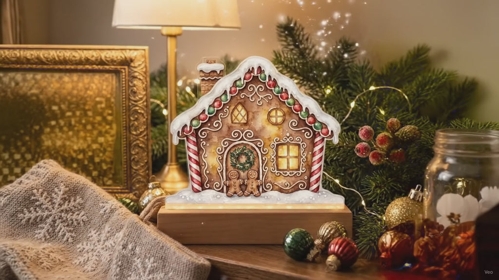 Gingerbread House LED Plaque – Custom Cut Acrylic Christmas Night Light