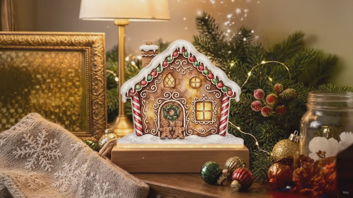 Gingerbread House LED Plaque – Custom Cut Acrylic Christmas Night Light